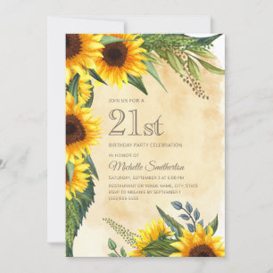 Rustic Yellow Sunflower 21e verjaardag Kaart