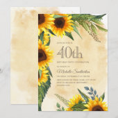 Rustic Yellow Sunflower 40th Birthday Kaart (Voorkant / Achterkant)
