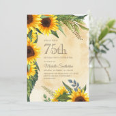 Rustic Yellow Sunflower 75th Birthday Kaart (Staand voorkant)