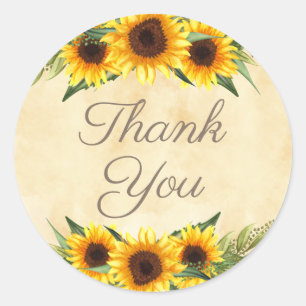 Rustic Yellow Sunflower Bedankt Elegant script Ronde Sticker