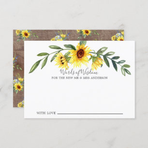 Rustic Yellow Sunflower Bride Words of Wisdom Kaart