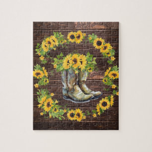 Rustic Yellow Sunflower Cowboy Boots Land Legpuzzel