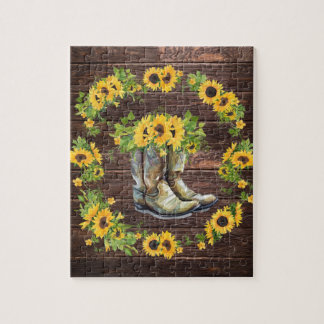 Rustic Yellow Sunflower Cowboy Boots Land Legpuzzel