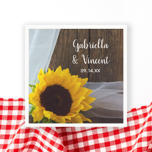 Rustic Yellow Sunflower en Barn Wood Wedding Servet
