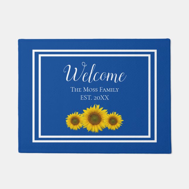 Rustic Yellow Sunflower Monogram Welkom Deurmat (Voorkant)