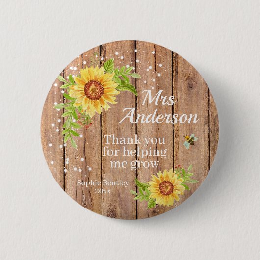 Rustic Yellow Sunflower Teacher Appreciation Ronde Button 5,7 Cm (Voorkant)