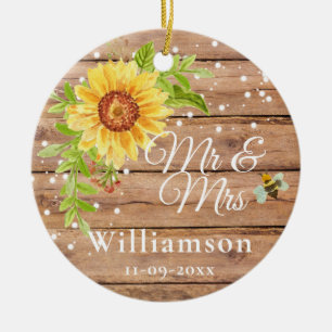 Rustic Yellow Sunflower Wedding Keramisch Ornament