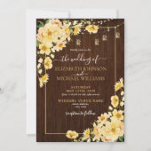 Rustic Yellow Wood Script Floral Wedding Kaart (Voorkant)