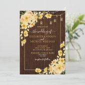 Rustic Yellow Wood Script Floral Wedding Kaart (Staand voorkant)