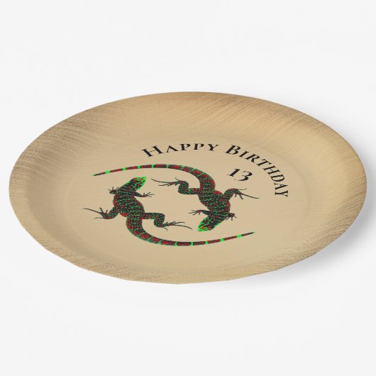 Rustic Yin Yang Lizards Birthday Papieren Bordje (Gekanteld)