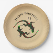 Rustic Yin Yang Lizards Birthday Papieren Bordje (Voorkant)