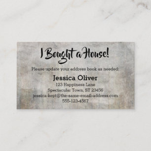 Rustic zei: "Ik heb een huis gekocht!" Kaart Visitekaartje