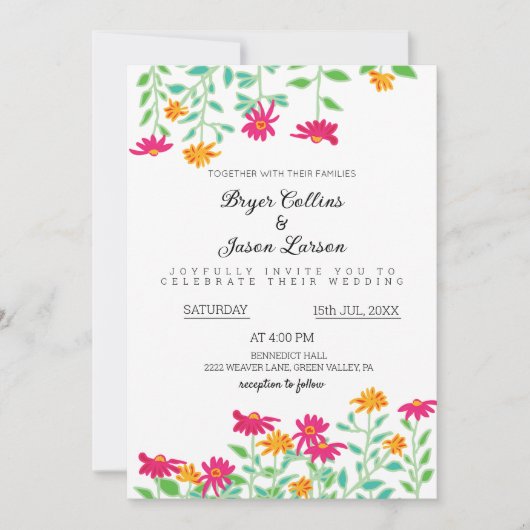 Rustic Zinnia Flowers Faire-part de mariage (Devant)