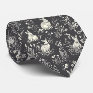 Rustic Zwart Konijn Botanisch Toile Patroon Stropdas
