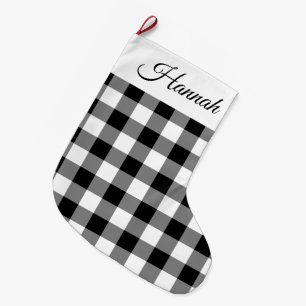 Rustic Zwart-Wit Buffalo Plaid Grote Kerstsok