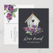 RUSTIC ZWARTE FLORAL BIRD HUIS DIE NIEUW ADRES BEW AANKONDIGINGSKAART (Voorkant / Achterkant)