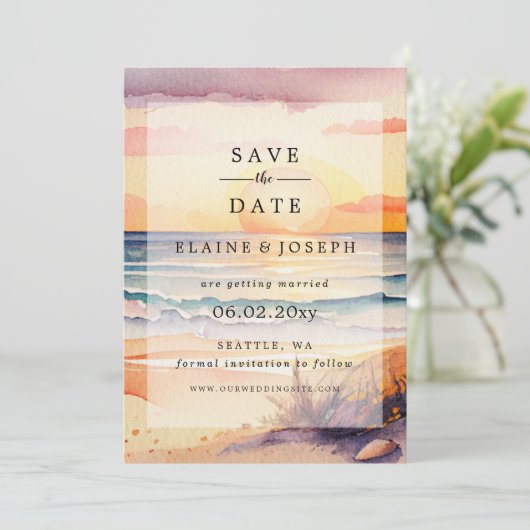 Rusticale Aquarel Zonsondergang Strand Zee Save Th Aankondiging (Staand voorkant)