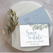 Rusticale Eucalyptus Stofblauwe Trouwkaart Save th Briefkaart