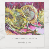 Rusticale Minimalistische Roze Gele Zonnebloem Bru Wijn Etiket (Enkel label)