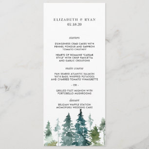 Rusticale Minimalistische Waterverf Dennen Huwelij Menu