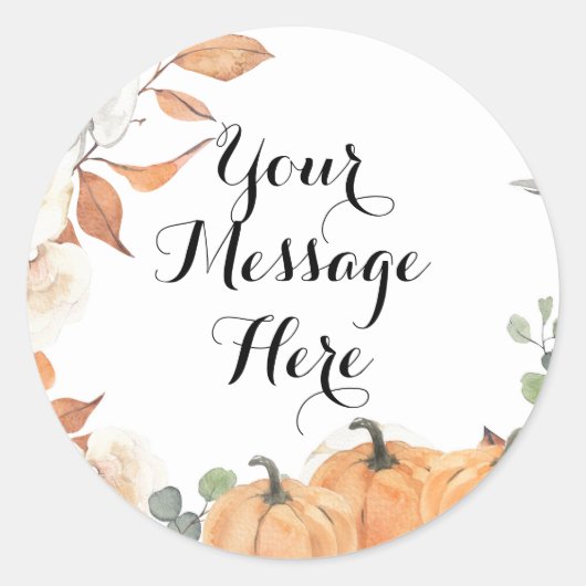 Rusticale Pompoen Herfst in Liefde Uw Bericht Hier Ronde Sticker (Voorkant)