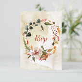 Rusticale waterverf herfst bloemen RSVP Kaartje (Staand voorkant)