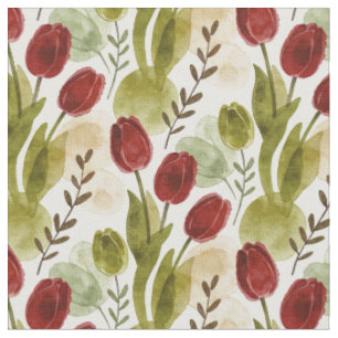 Rusticale Waterverf Tulp Botanisch Patroon MH26 Stof