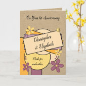 Rustiek 1e Jubileum gemaakt voor elkaar paarse Kaart (Gele Bloem)