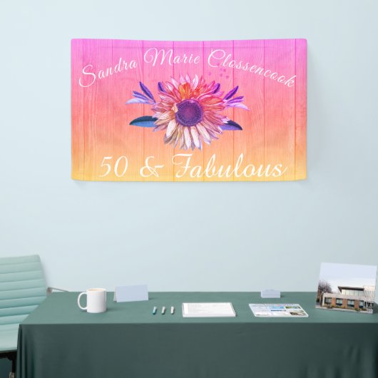 Rustiek 50 en Fabulous | Zonnebloem Regenboog Spandoek (Beurs)