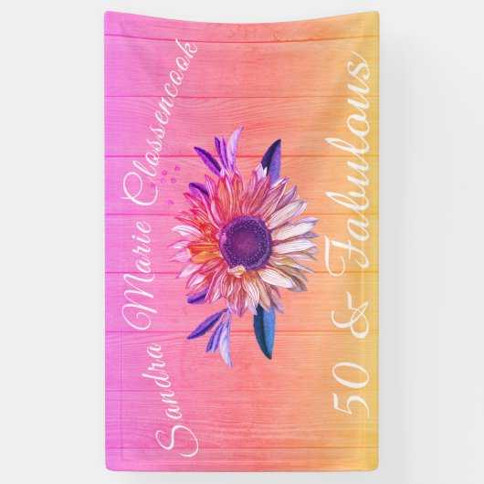 Rustiek 50 en Fabulous | Zonnebloem Regenboog Spandoek (Verticaal)