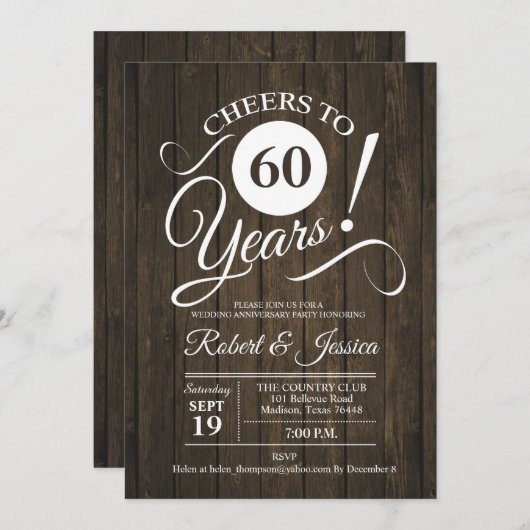 Rustiek 60e bruiloft Jubileum - Hout Kaart (Voorkant / Achterkant)