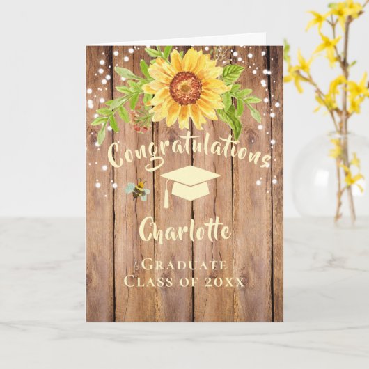 Rustiek Afstuderen Gefeliciteerd Floral Kaart (Gele Bloem)