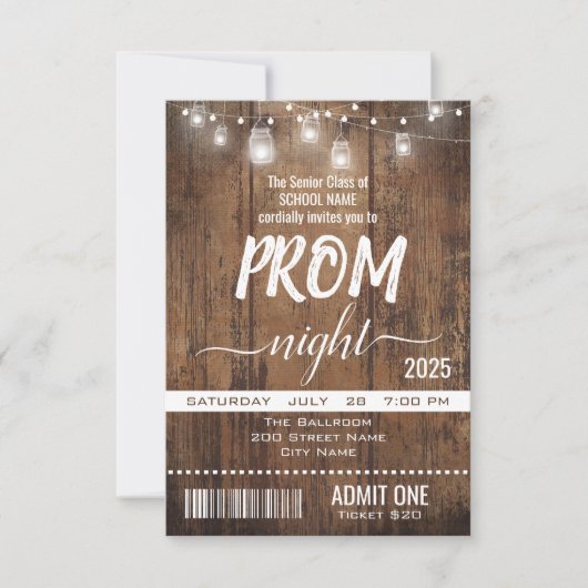 Rustiek Afstuderen Prom Night Ticket Kaart (Voorkant)