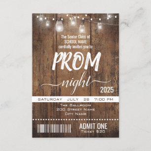 Rustiek Afstuderen Prom Night Ticket Kaart
