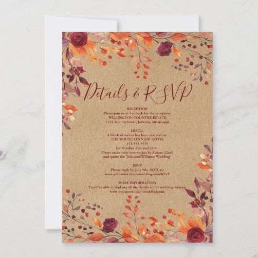 Rustiek alles in één herfstbloemenbruiloft in de H Kaart (Achterkant)