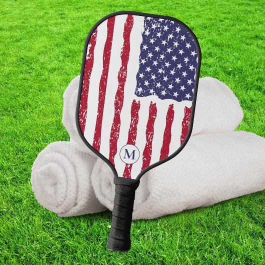 Rustiek Amerikaans Vlag Monogram Pickleball Paddle