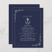 Rustiek Anker Donkerblauw Strand Bruiloft Details Informatiekaartje (Voorkant / Achterkant)