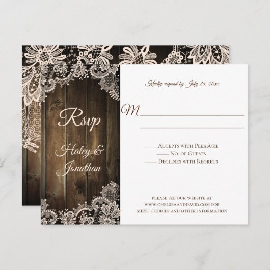 Rustiek Antiek Kant en Schuur Hout RSVP (Voorkant / Achterkant)