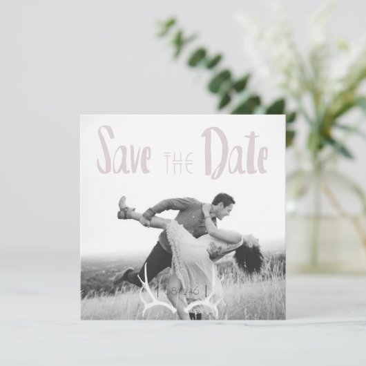 Rustiek Antler Art Grafisch Vierkant Save the Date (Staand voorkant)