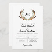 Rustiek Antler & groen Waterverf bruiloft Kaart (Voorkant / Achterkant)