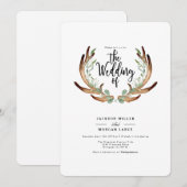 Rustiek Antler & Vine | Waterverf bruiloft uitnodi Kaart (Voorkant / Achterkant)
