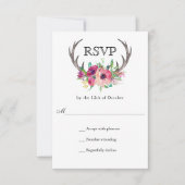 Rustiek Antlers Boho Bloemen Allure Bruiloft RSVP Kaartje (Voorkant)