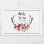 Rustiek Antlers Boho Floral Bruiloft Sparkling Wijnetiket (Enkel label)