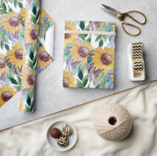 Rustiek Artistieke Zonnebloem Waterverf Art Cadeaupapier