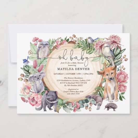 Rustiek Australië Inheemse Dieren Bloemen Baby sho Kaart (Voorkant)