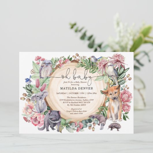 Rustiek Australië Inheemse Dieren Bloemen Baby sho Kaart (Staand voorkant)
