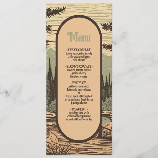 Rustiek Avontuur Berg Bos Bruiloft Menu (Voorkant)