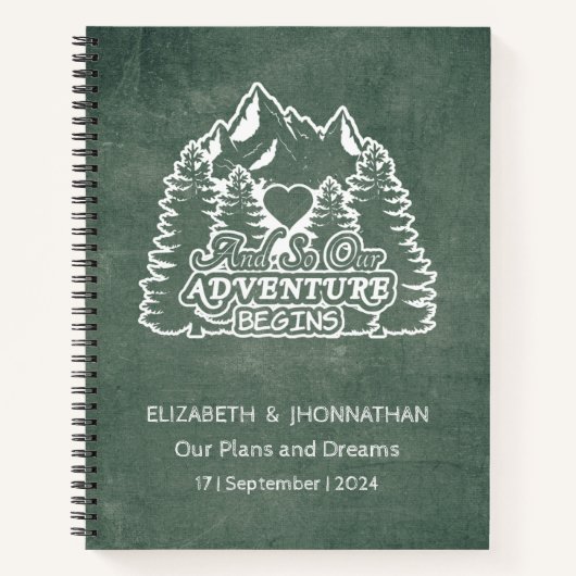 Rustiek avontuur wacht op groene krijtbord bruilof notitieboek (Voorkant)