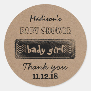 Rustiek Baby Girl Baby shower Hartelijk dank Ronde Sticker