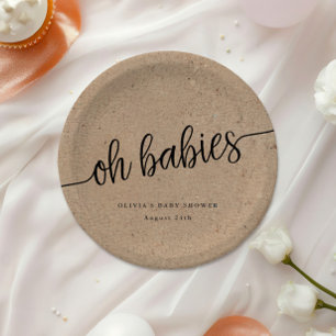 Rustiek Baby shower, Kraft Oh Baby's Twins Custom Papieren Bordje